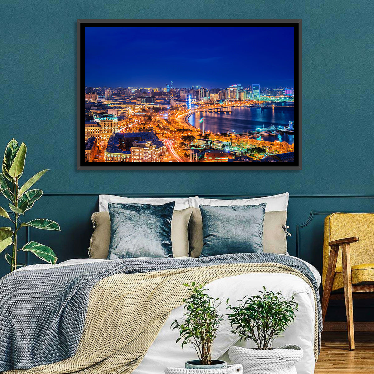 Baku Night Skyline Wall Art