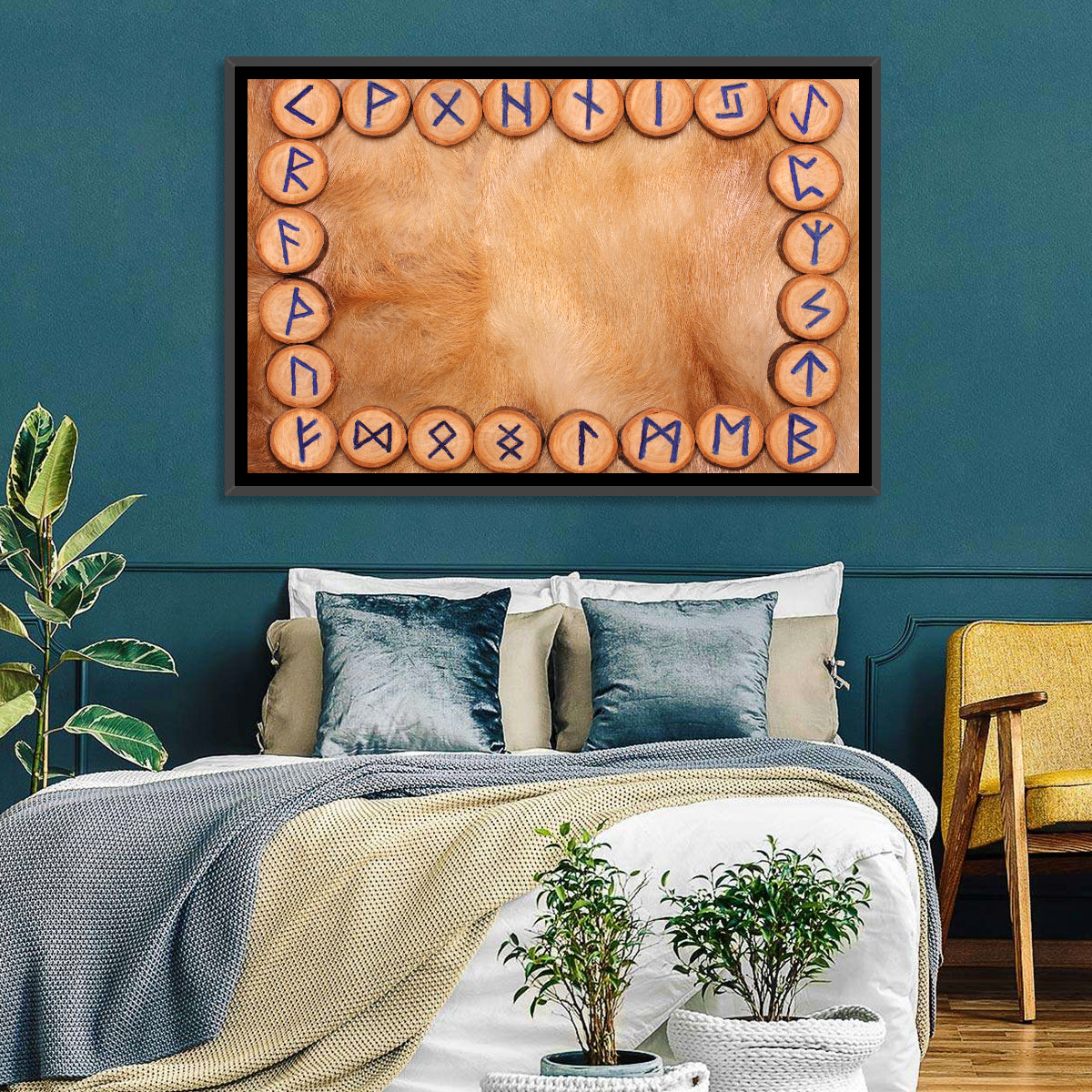 Elder Futhark Rune Frame Wall Art in a room, landscape