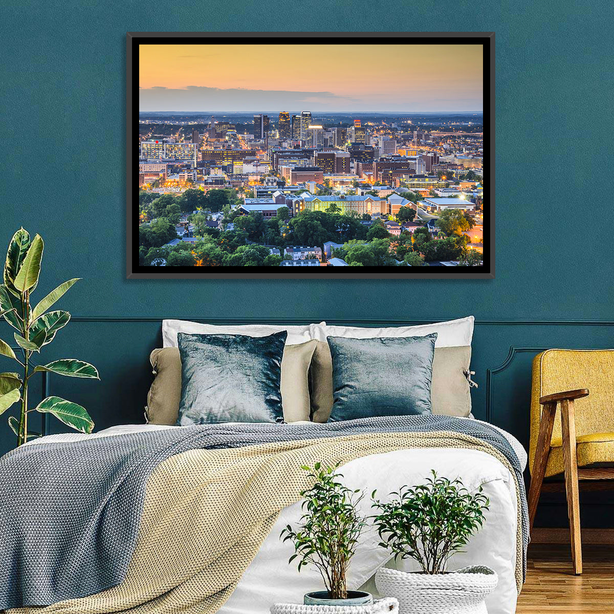 Birmingham Skyline at Golden Hour Wall Art in a room, landscape