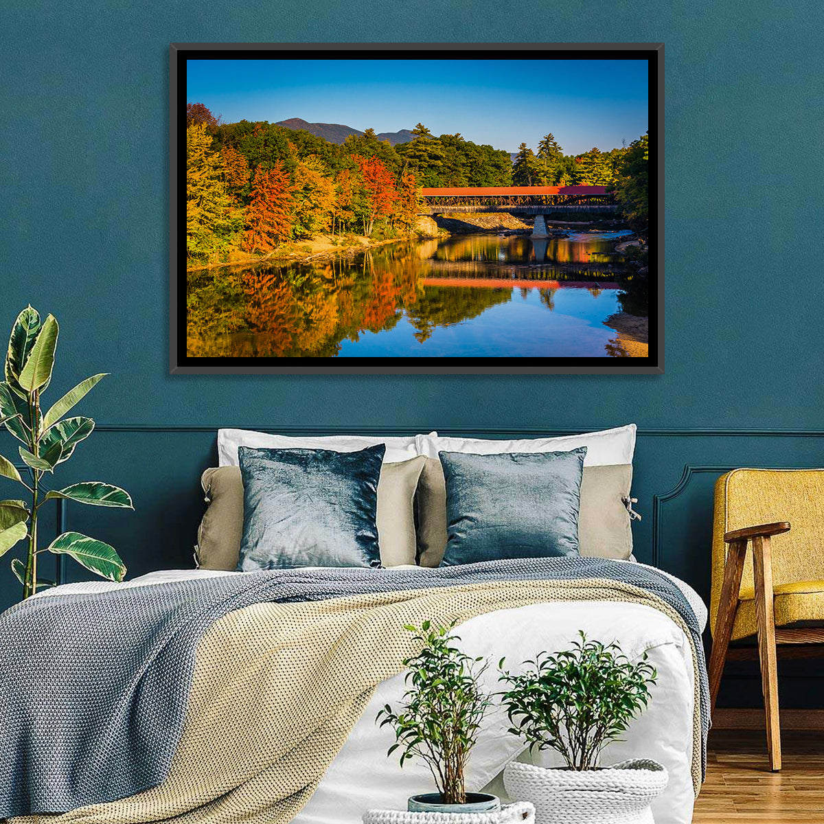 Albany Covered Bridge on Saco River Wall Art in a room, landscape