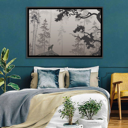 Howling Wolf in Misty Forest Wall Art
