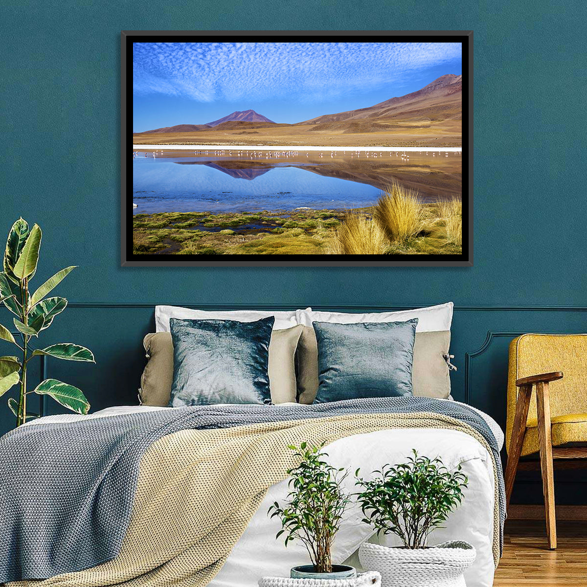 Red Lagoon Flamingo Reflection Wall Art