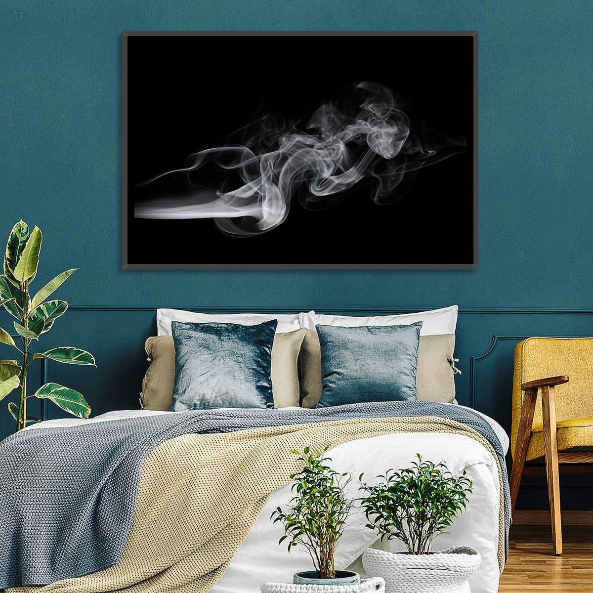 Swirling Smoke on Black Wall Art in a room, landscape
