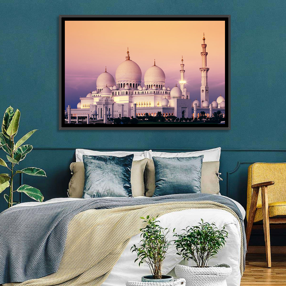 Sheikh Zayed Grand Mosque at Dusk Wall Art in a room, landscape