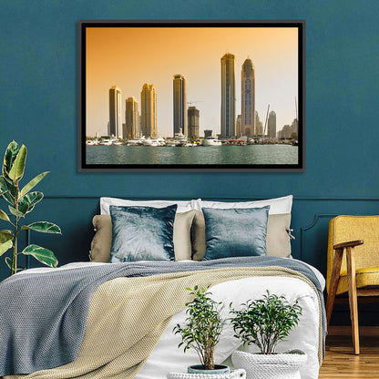 Dubai Marina Sunset Skyline with Yachts Wall Art
