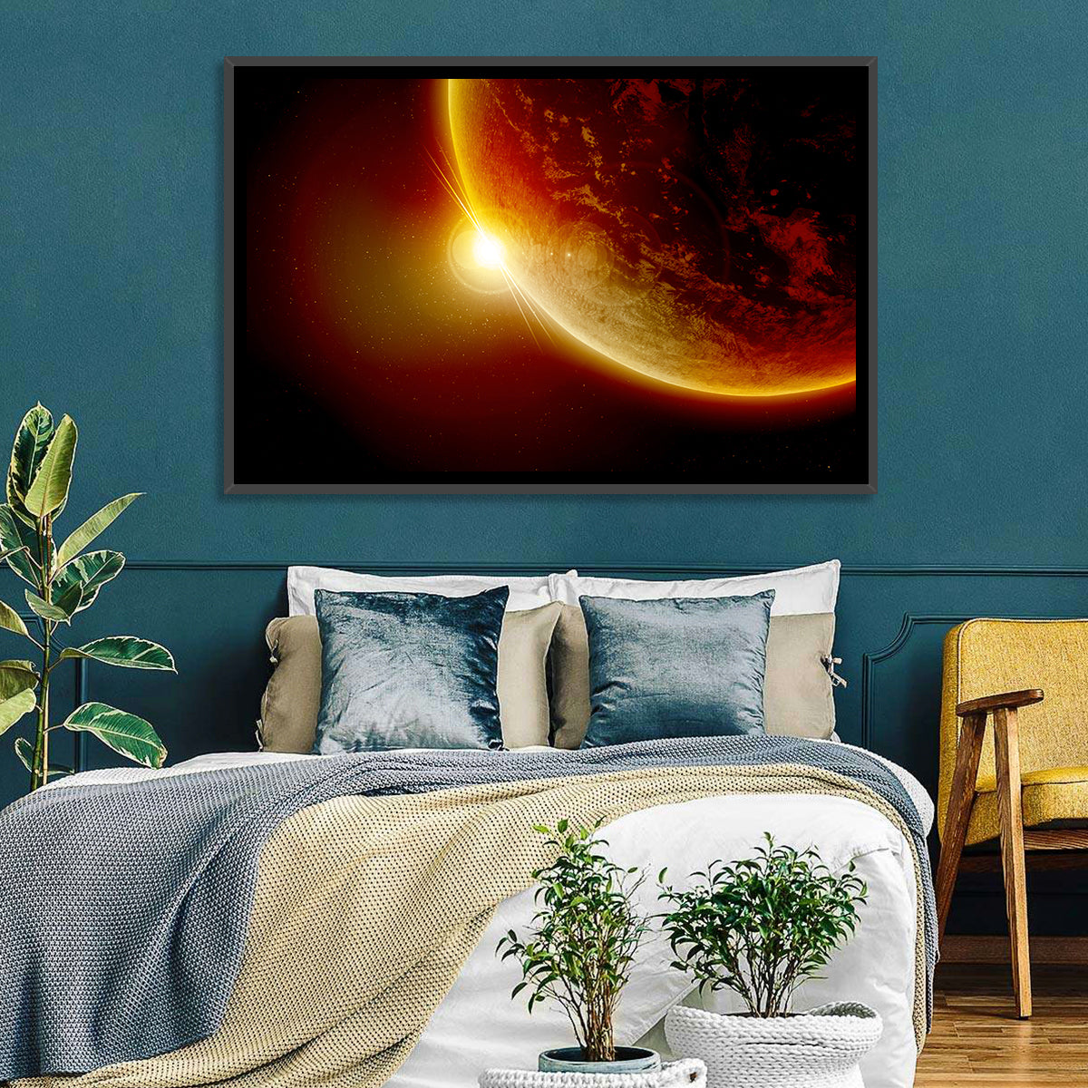 Red Planet Sunrise Limb Flare Wall Art in a room, landscape