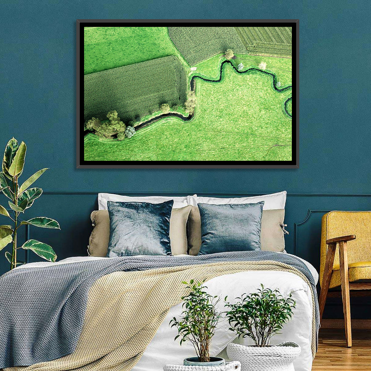 Meandering Stream Over Farmland Wall Art
