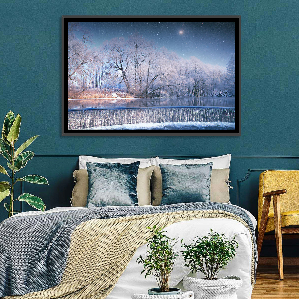 Starlit Winter Waterfall Wall Art