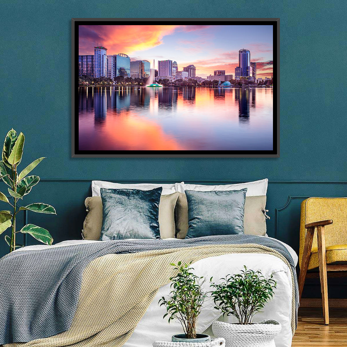 Lake Eola Sunset Orlando Wall Art in a room, landscape