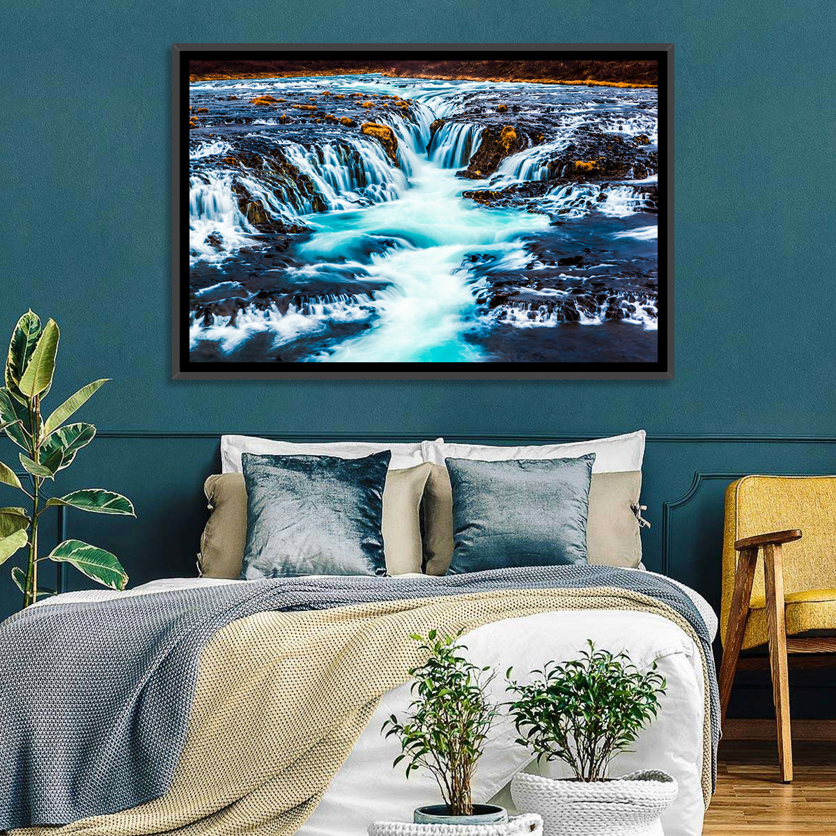 Bruarfoss Multi Tier Waterfall Wall Art in a room, landscape