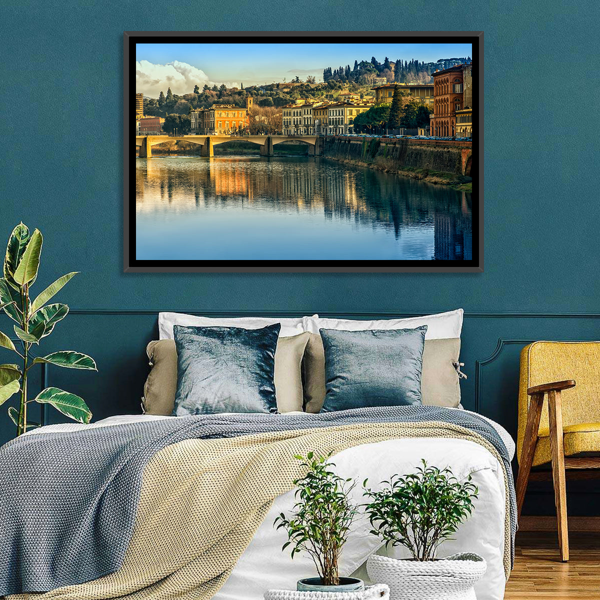 Golden Hour Florence Over the Arno River Wall Art in a room, landscape