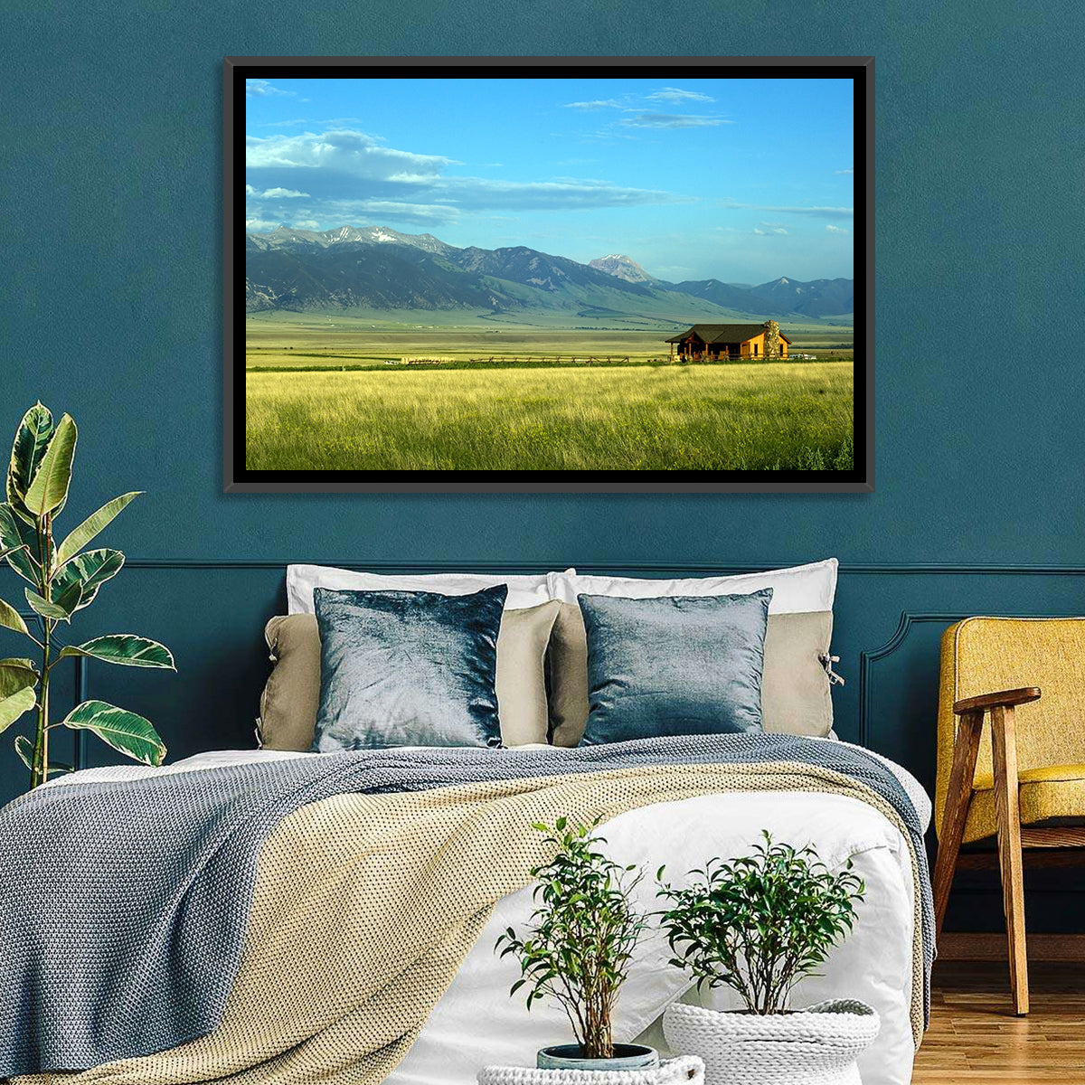 Montana Mountain Ranch Wall Art in a room, landscape