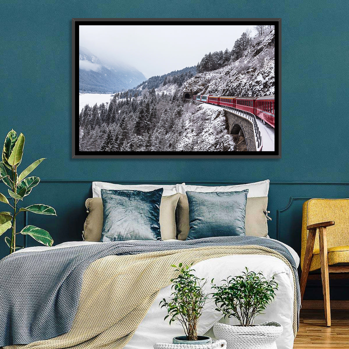 Red Train at Landwasser Viaduct Wall Art