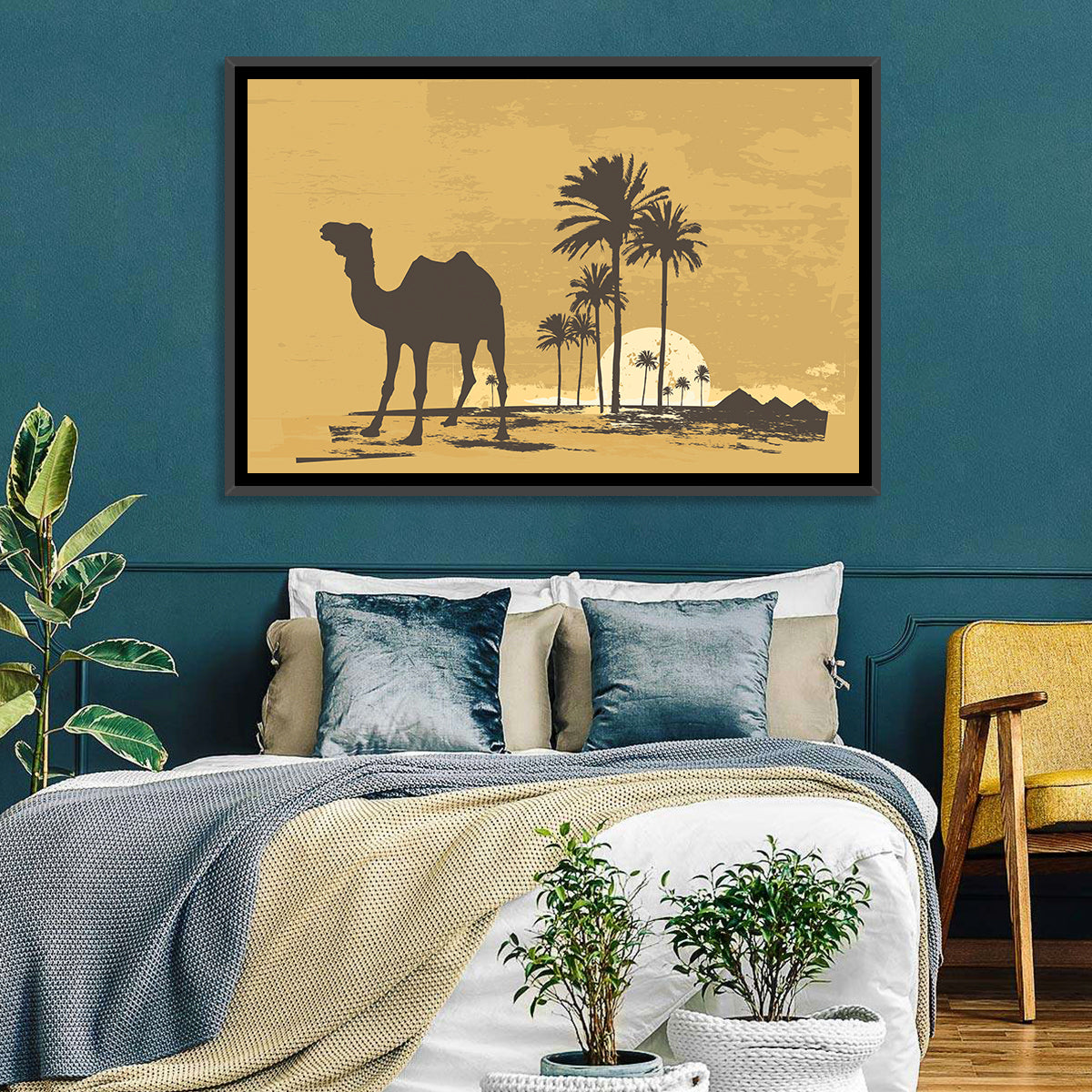 Giza Camel Silhouette Wall Art in a room, landscape