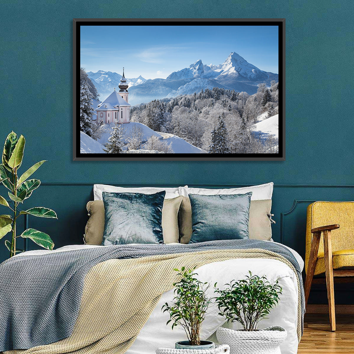 Maria Gern Church and Watzmann in Winter Wall Art in a room, landscape