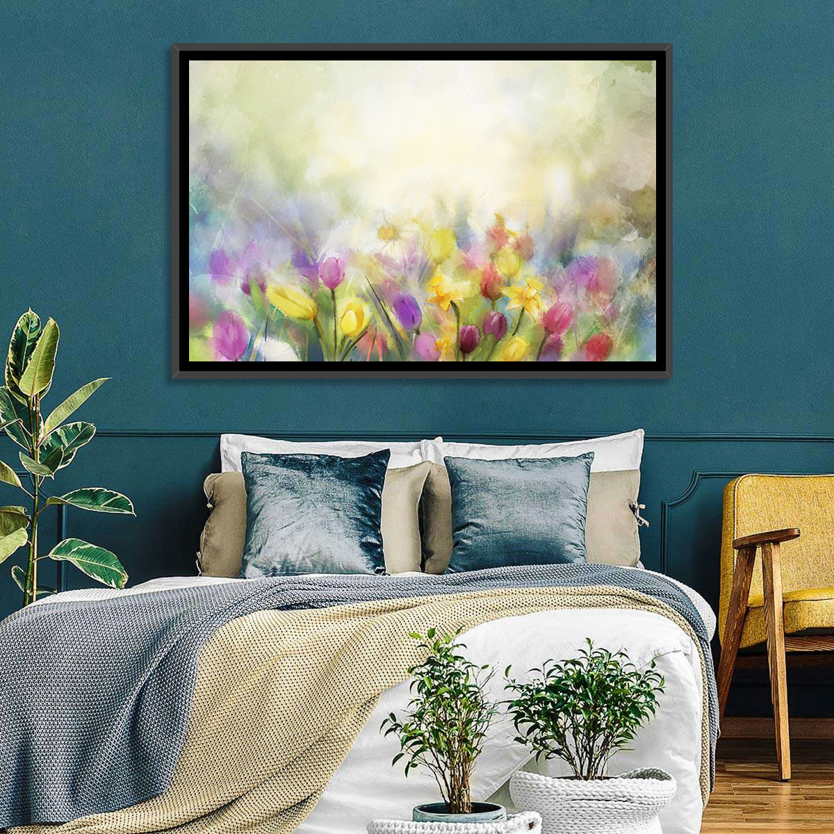 Soft Focus Tulip Meadow Wall Art in a room, landscape