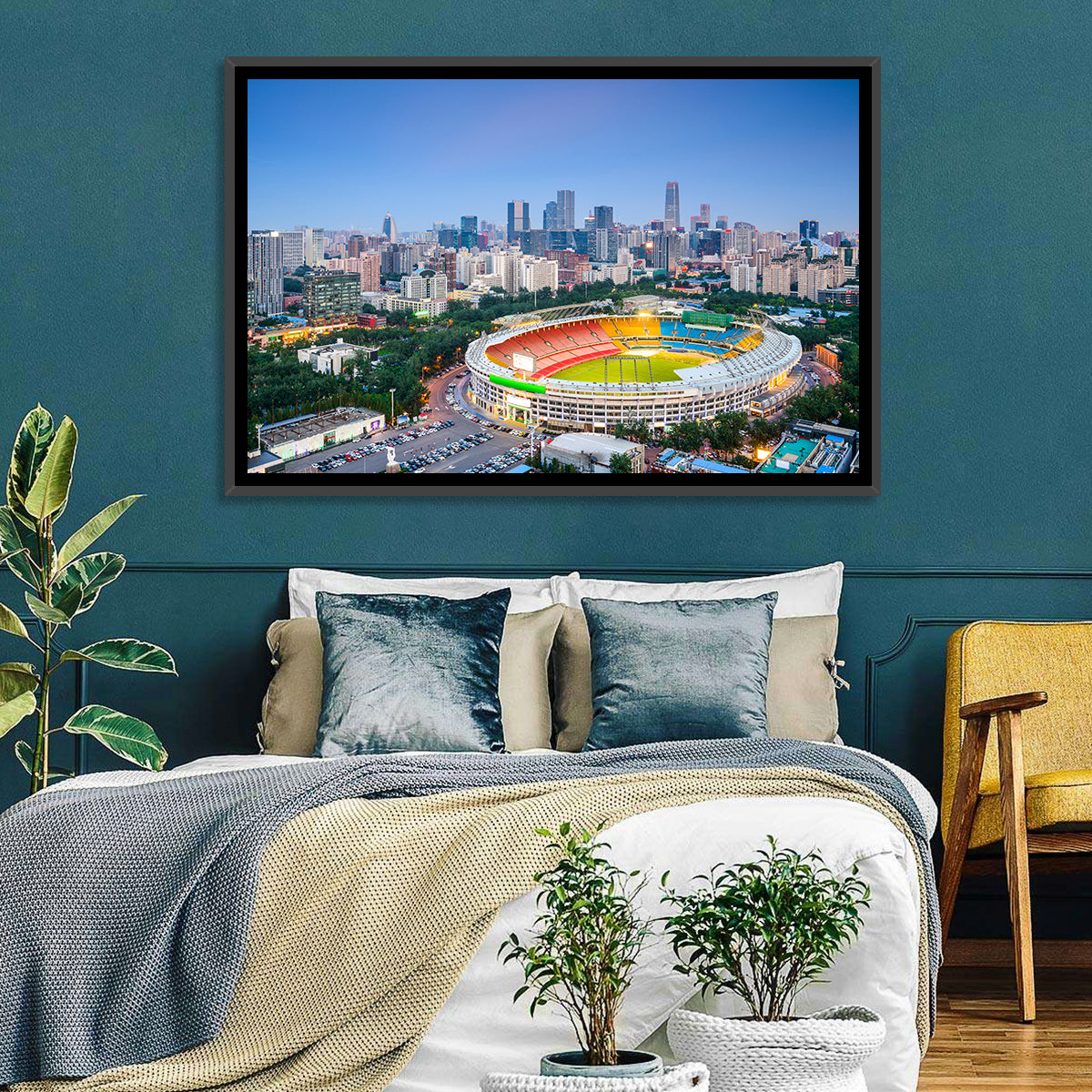 Workers' Stadium at Dusk, Beijing Skyline Wall Art in a room, landscape