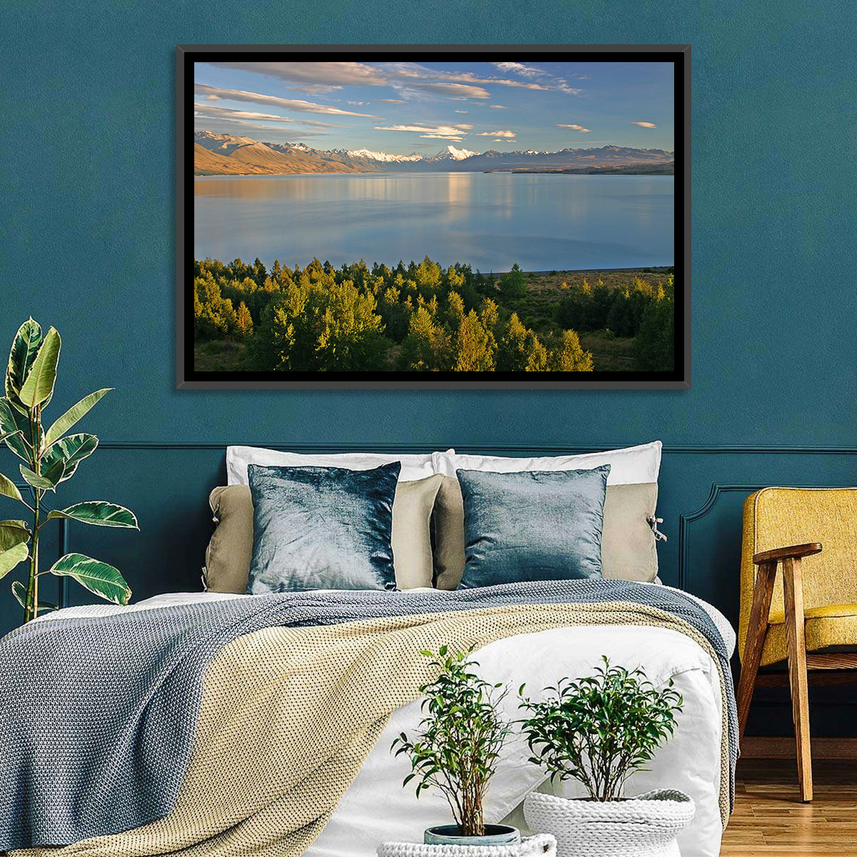 Lake Pukaki Reflections with Mount Cook Wall Art in a room, landscape