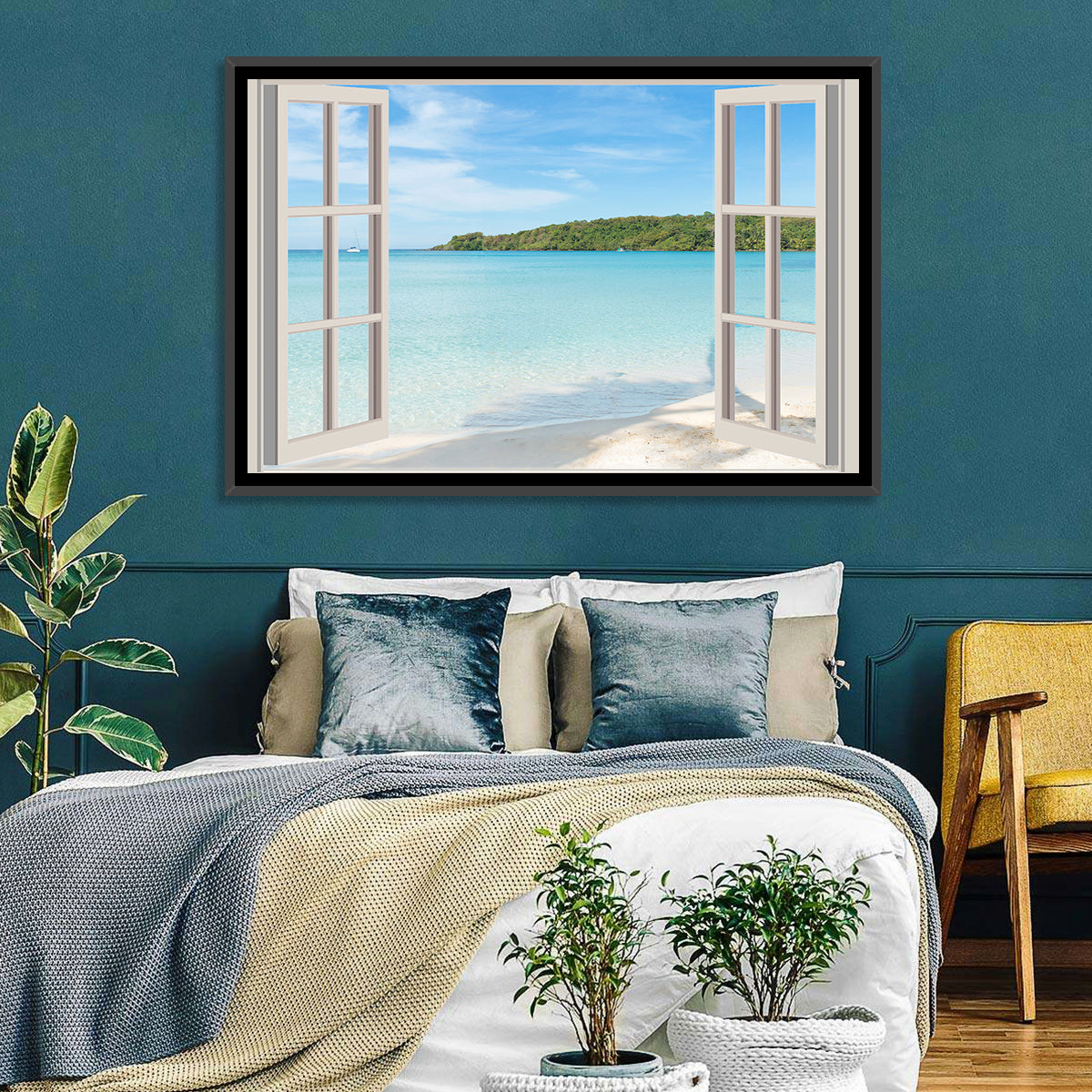 Turquoise Beach View Through Window Wall Art