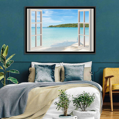 Turquoise Beach View Through Window Wall Art