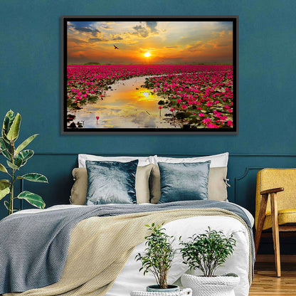 Golden Hour Lotus Field Wall Art