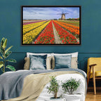 Spring Tulip Fields with Dutch Windmill Wall Art