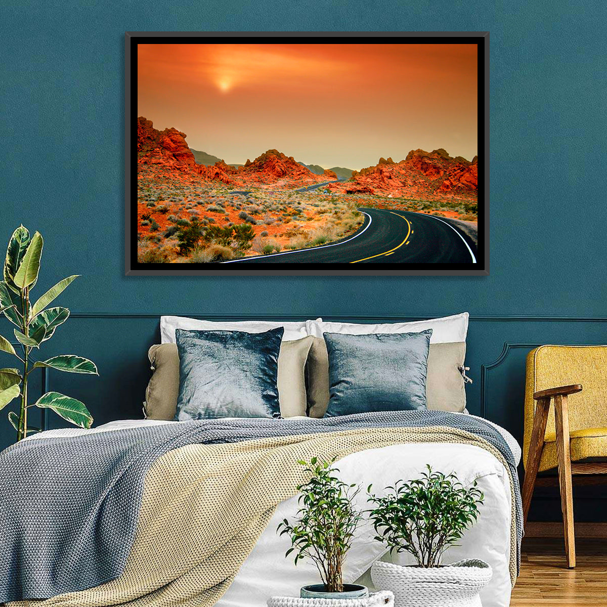 Valley of Fire Winding Road Wall Art in a room, landscape