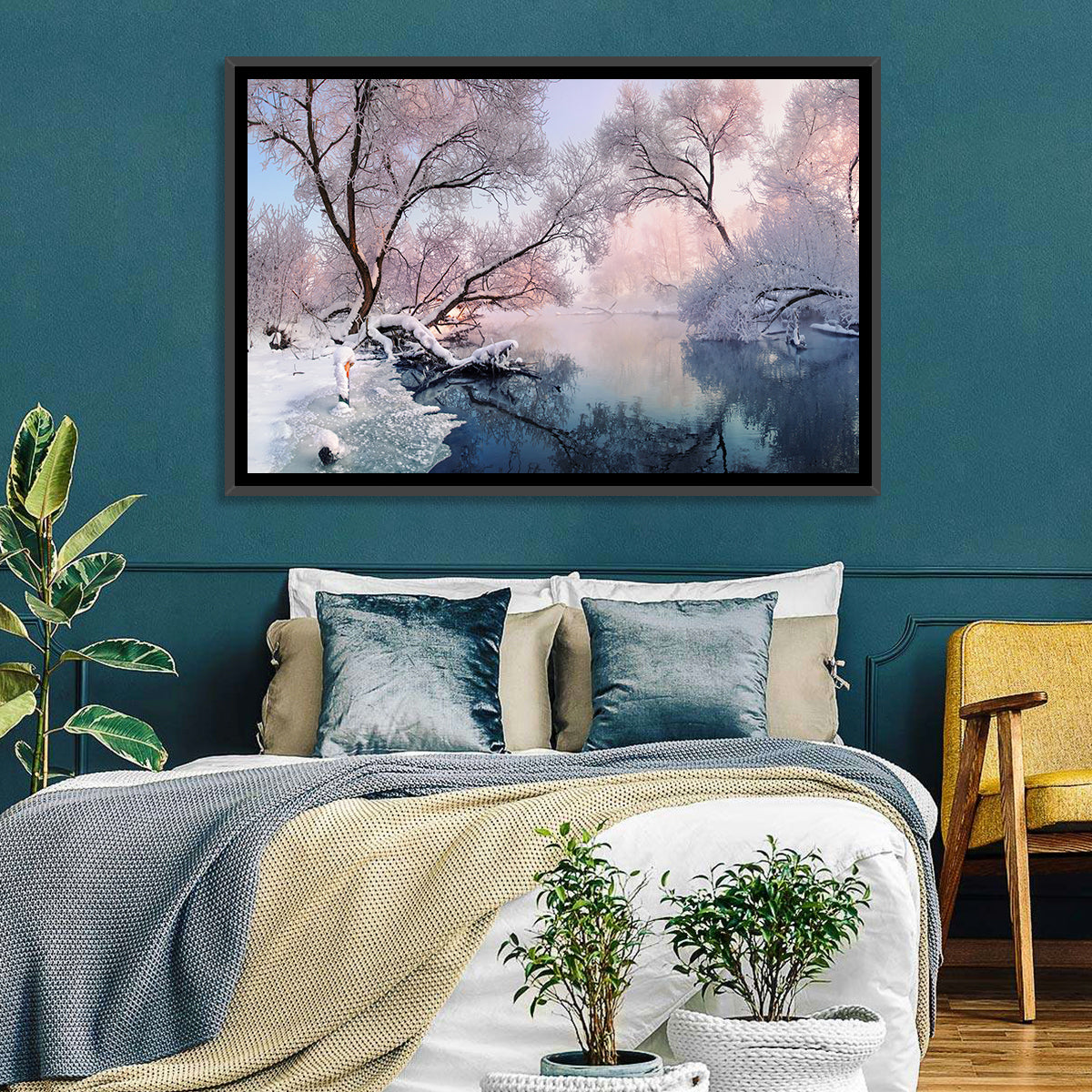 Snowy Lake Morning Mist Wall Art