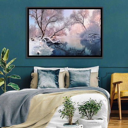 Snowy Lake Morning Mist Wall Art