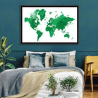 Green Watercolor World Map Wall Art