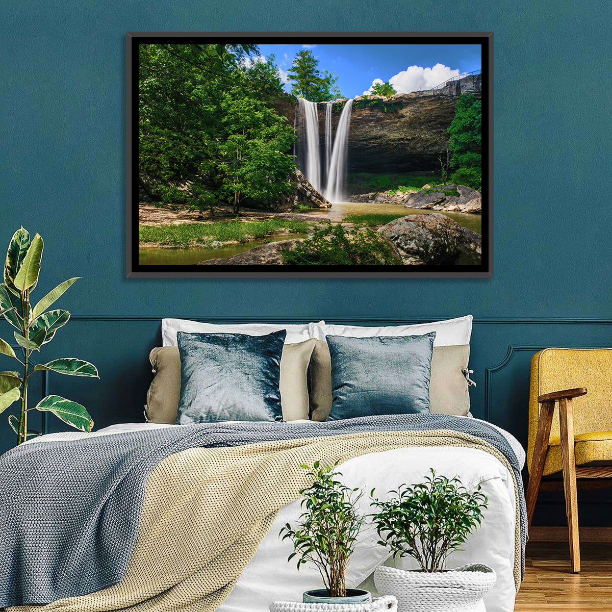 Noccalula Falls Waterfall in Daylight Wall Art in a room, landscape