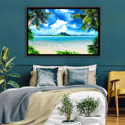 Palm-framed Tropical Island Beach Wall Art