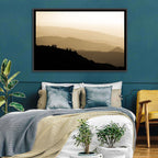 Foggy Mountain Sunset with Evergreen Silhouettes Wall Art