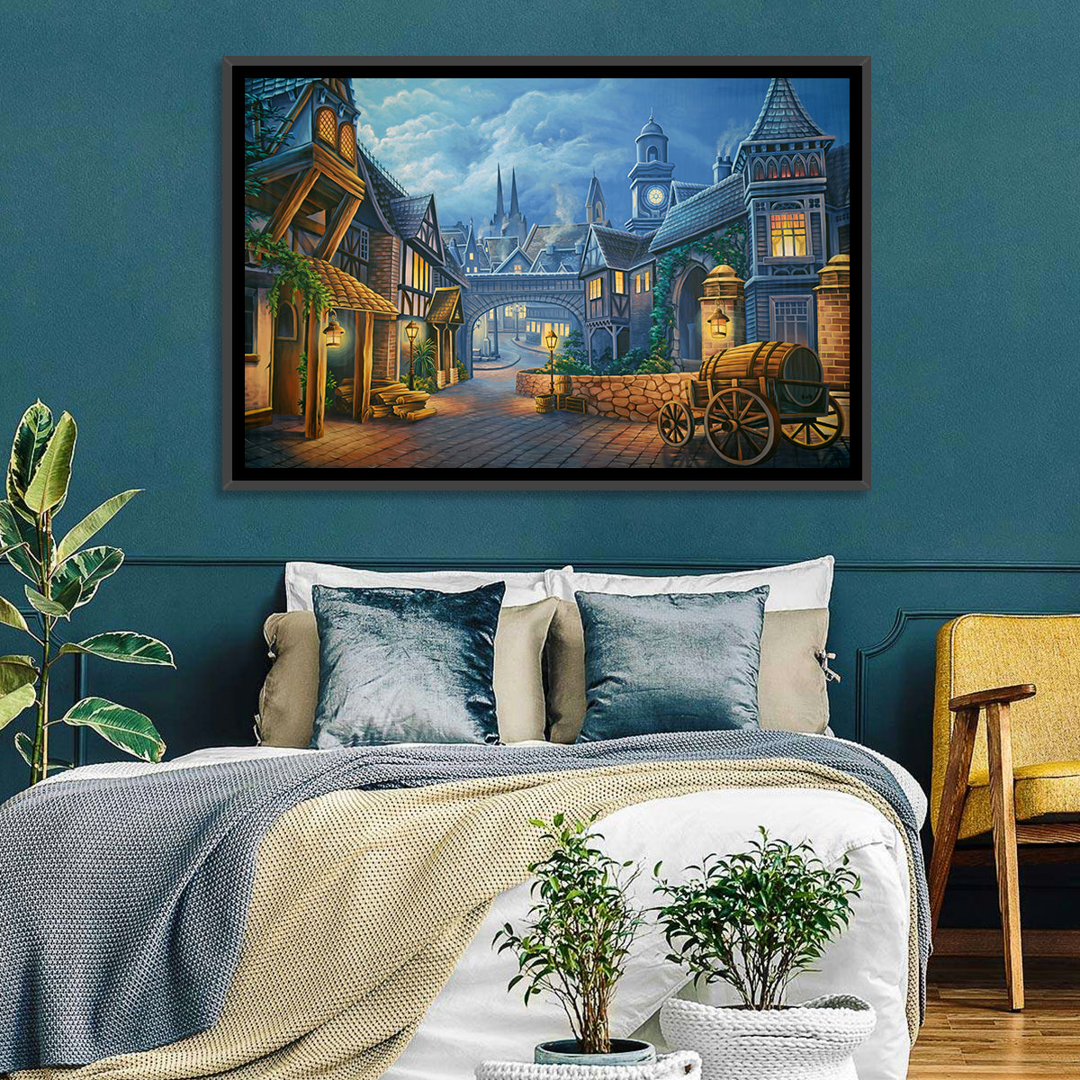 Victorian London Cobblestone Street Wall Art in a room, landscape