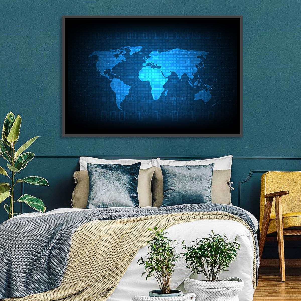 Binary Grid World Map Wall Art