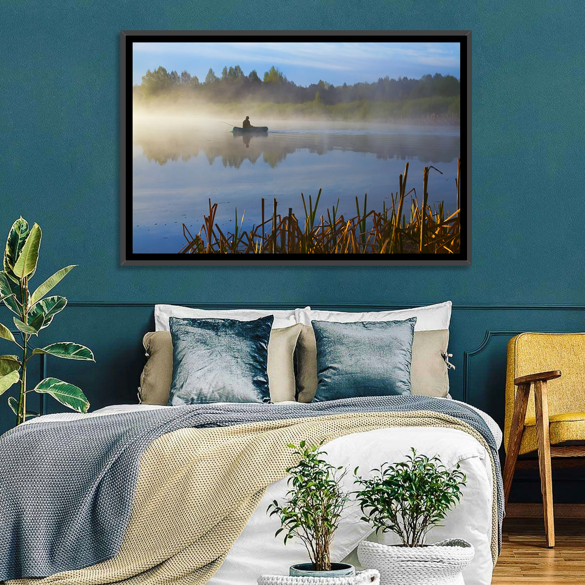 Misty Lake Fisherman Wall Art