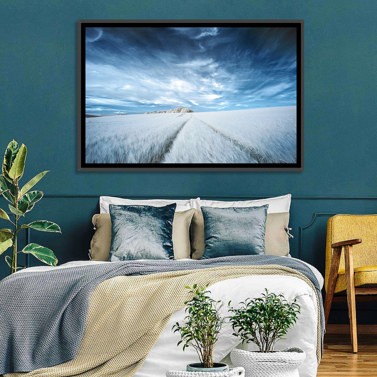 Surreal Infrared Grain Field Wall Art in a room, landscape