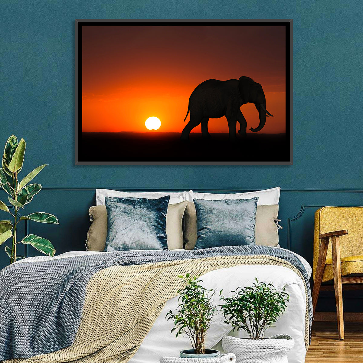 Sunset Elephant Silhouette Wall Art