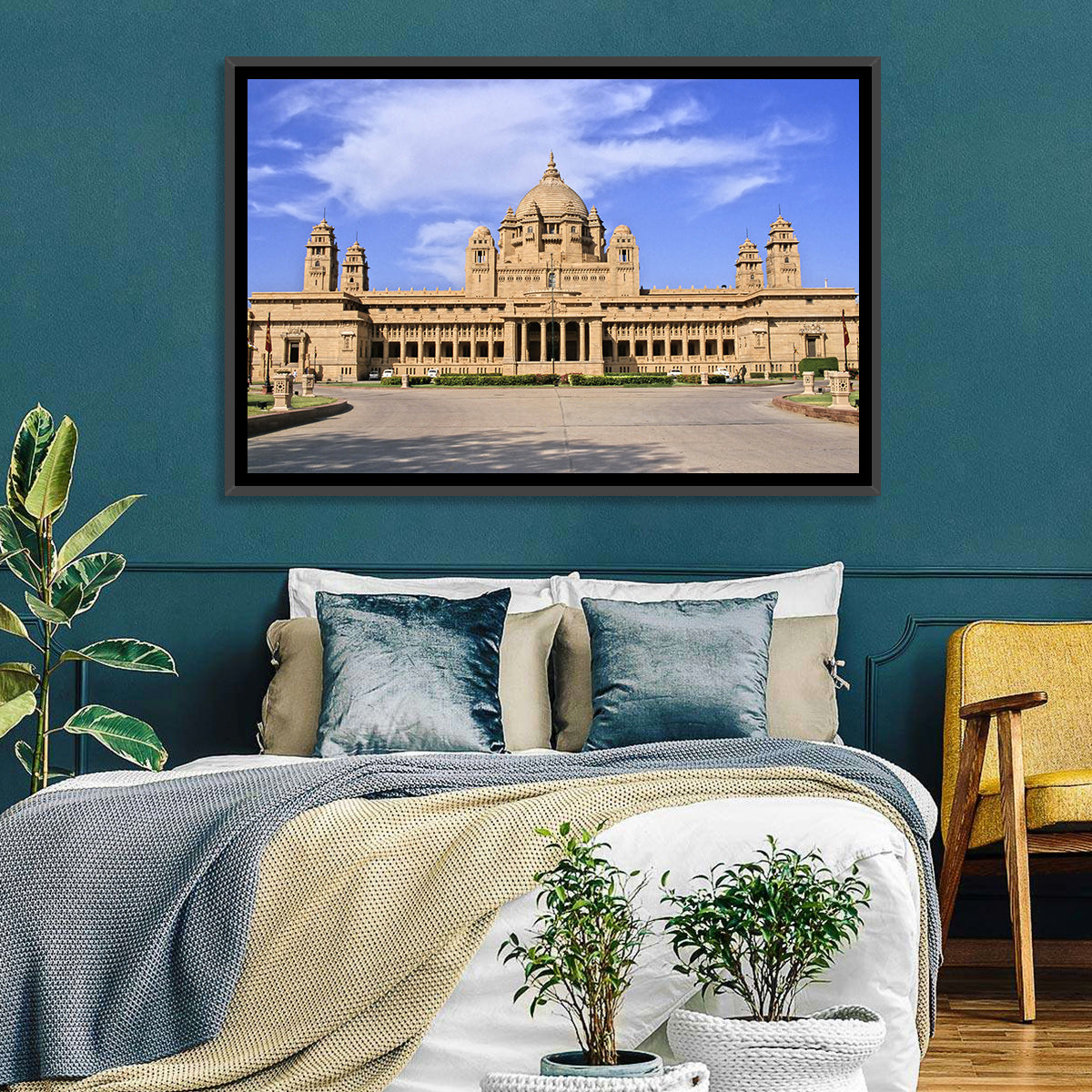 Umaid Bhawan Palace Under Clear Blue Sky Wall Art in a room, landscape
