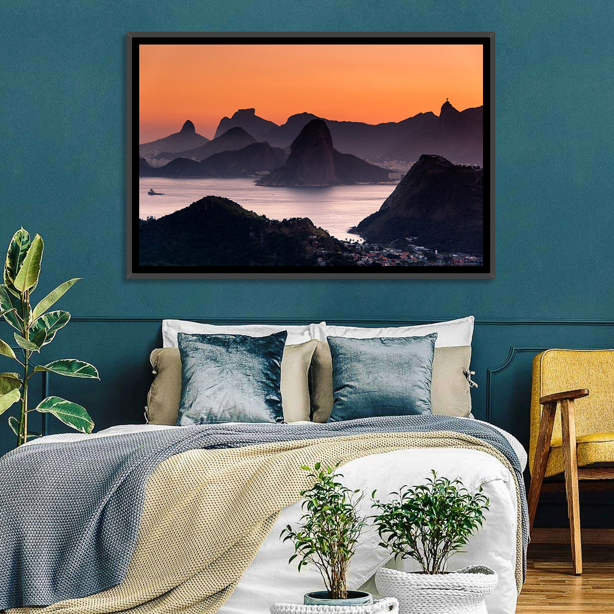 Sugarloaf and Corcovado at Sunset Wall Art in a room, landscape