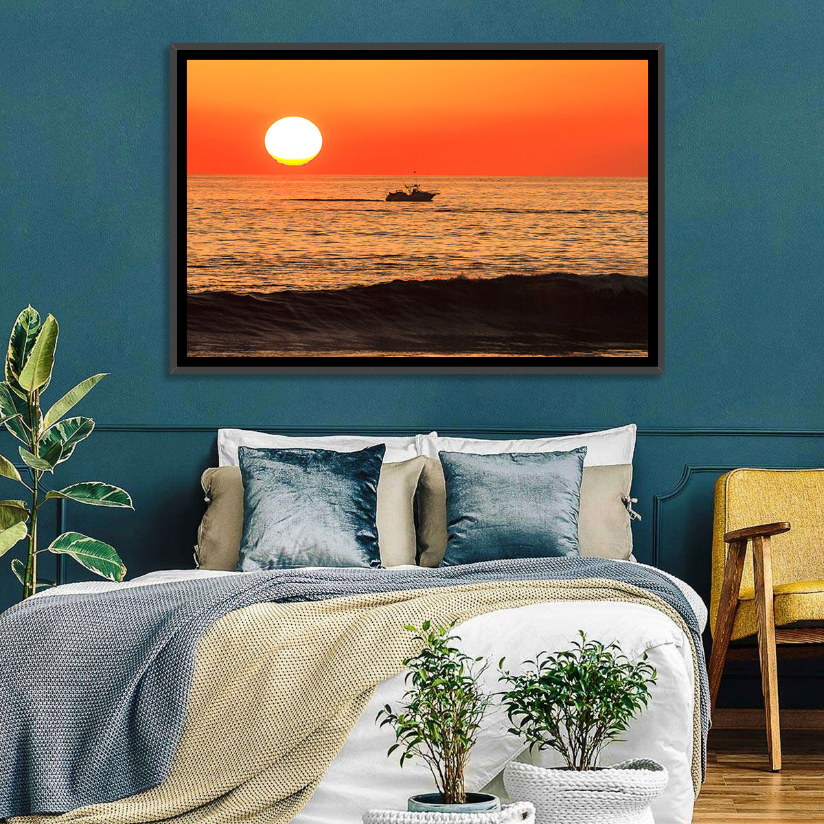 Oceanside Beach California Sunset Wall Art in a room, landscape