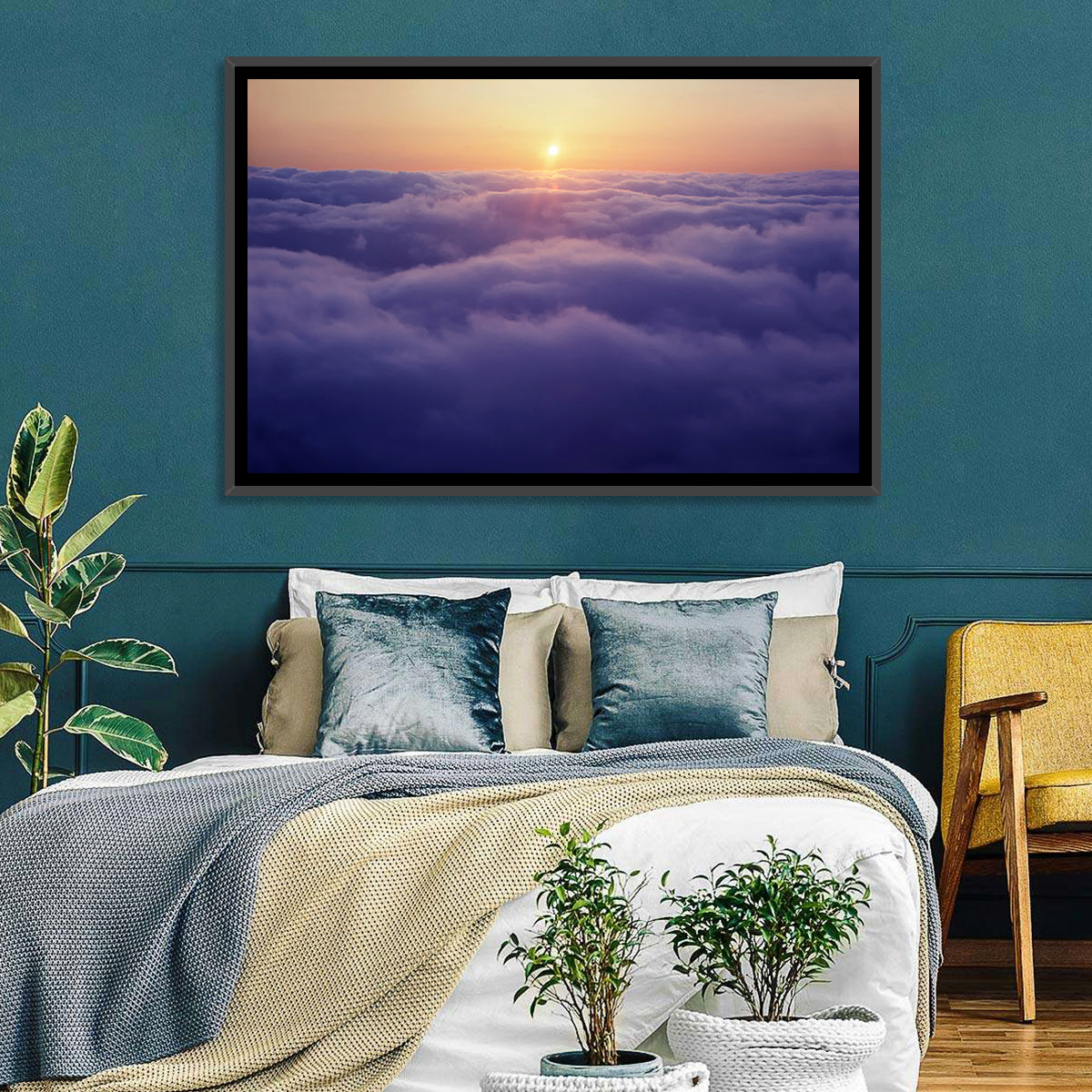Sunset Over Endless Clouds Wall Art in a room, landscape