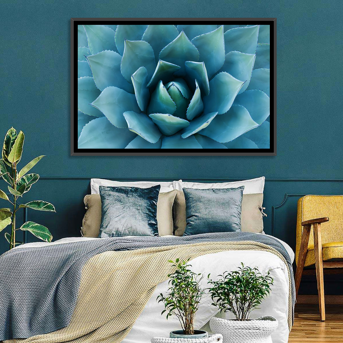 Spiral Agave Macro Wall Art in a room, landscape