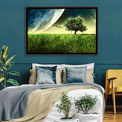 Alien Meadow Under a Giant Planet Wall Art