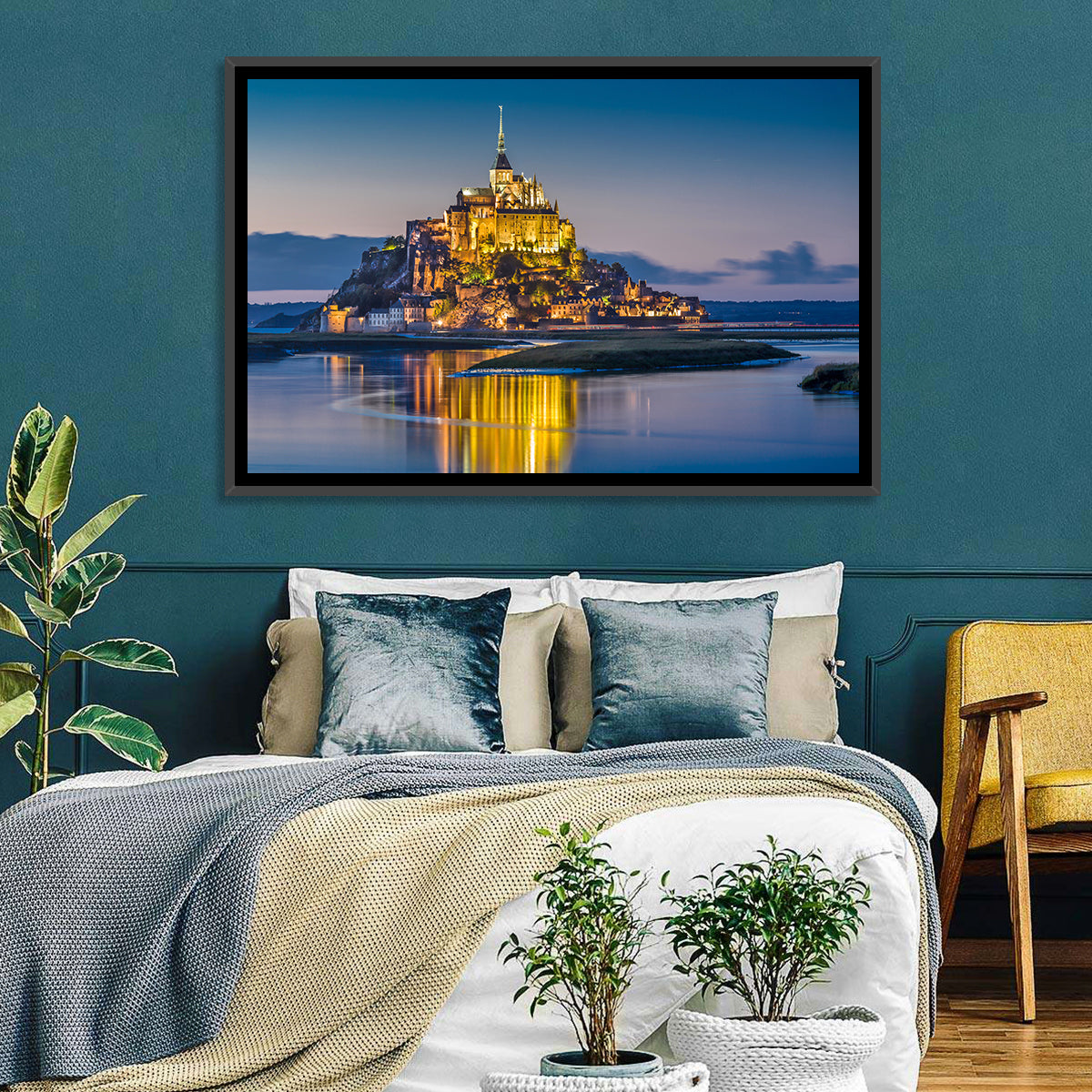 Mont Saint-michel at Dusk Wall Art in a room, landscape