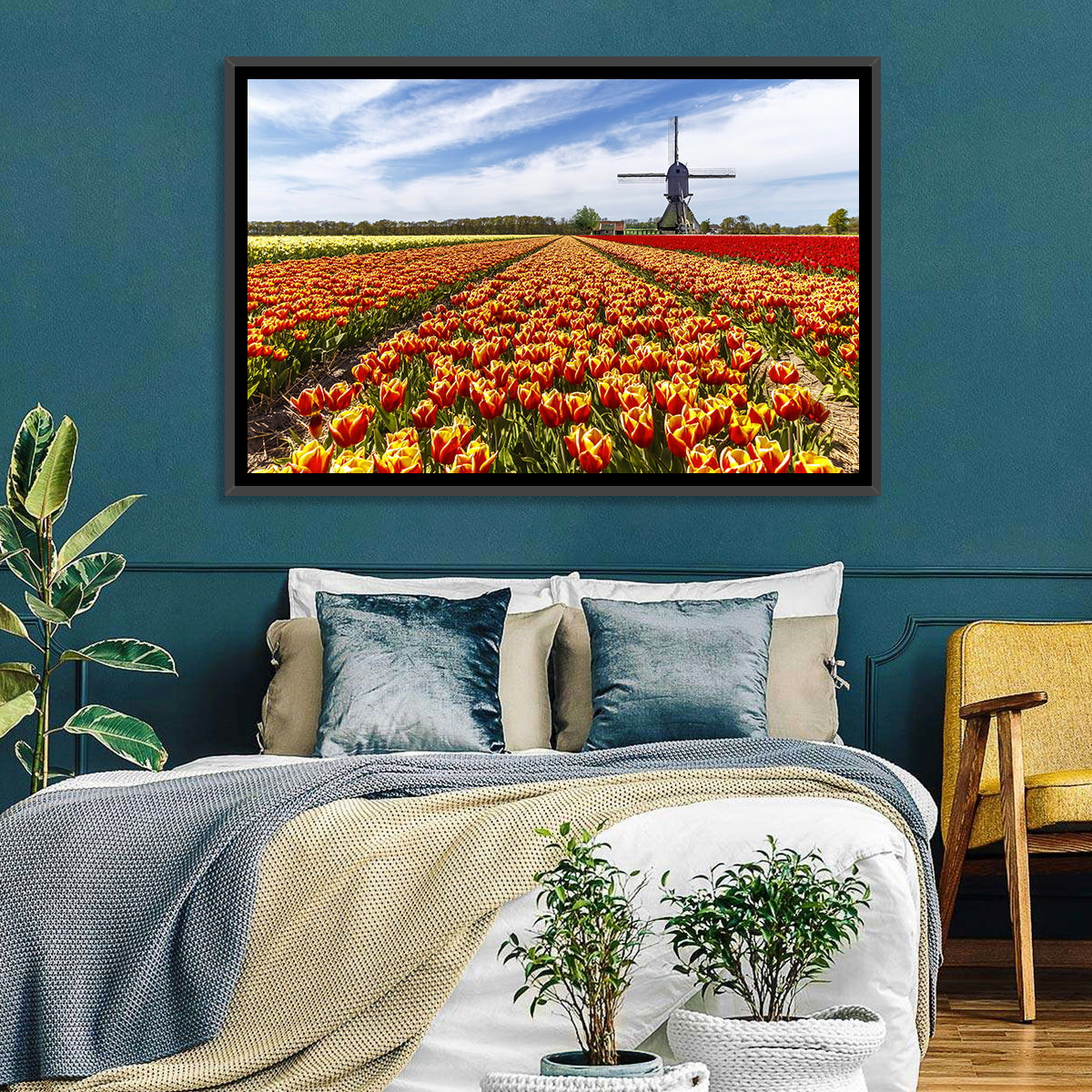 Windmill Over Tulip Fields Wall Art