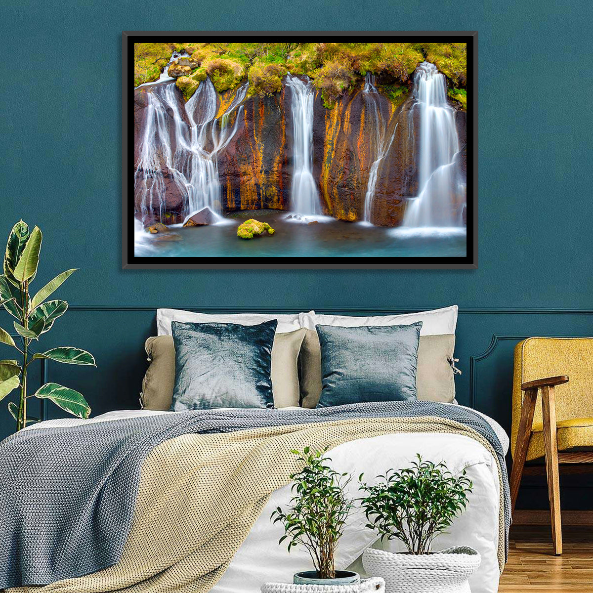 Hraunfossar Falls Wall Art in a room, landscape