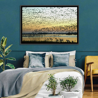 Snow Geese Over River Wall Art