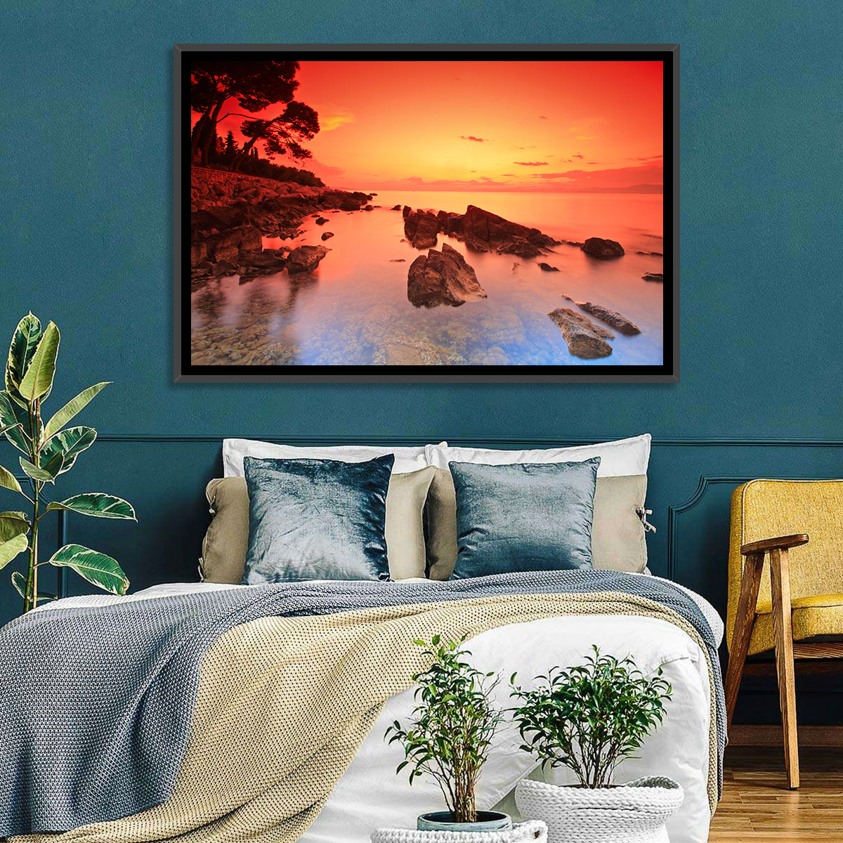 Brac Island Fiery Sunset Wall Art in a room, landscape