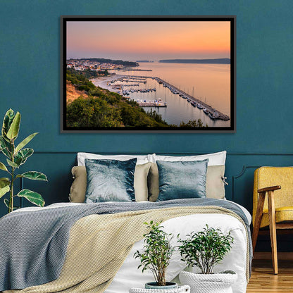 Pylos Harbor Lighthouse Sunset Wall Art